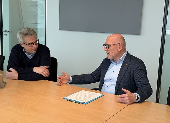Im Gespräch: Verkehrsminister Winfried Hermann und ADFC-Landesvorsitzender Matthias Zimmermann